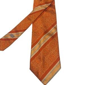 Daniel de Fasson Silk Tie 3.75x61 Orange Striped Paisley Handmade